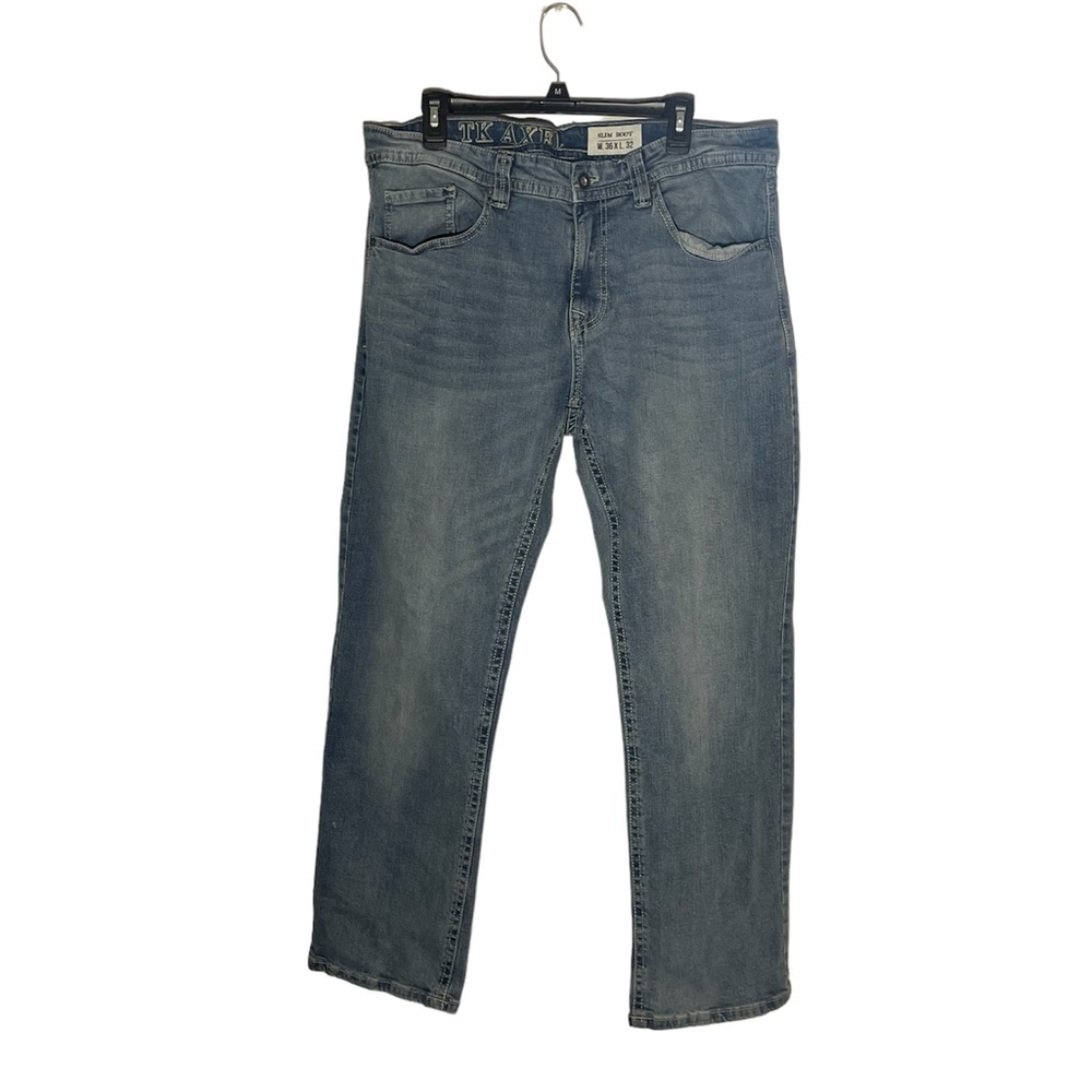 T.K. AXEL MENS DISTRESSED  SLIM BOOT CUT JEANS SIZE 36x32